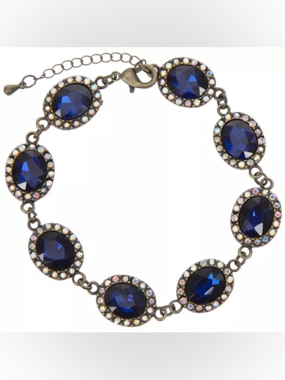 New Metal Gallery Blue Oval Rhinestone Bracelet